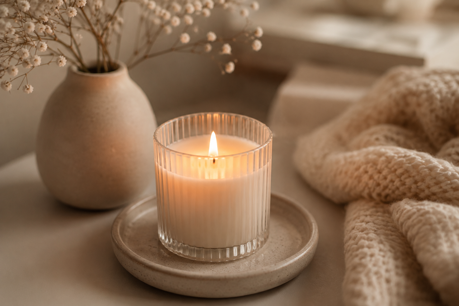 Lit candle, warm glow