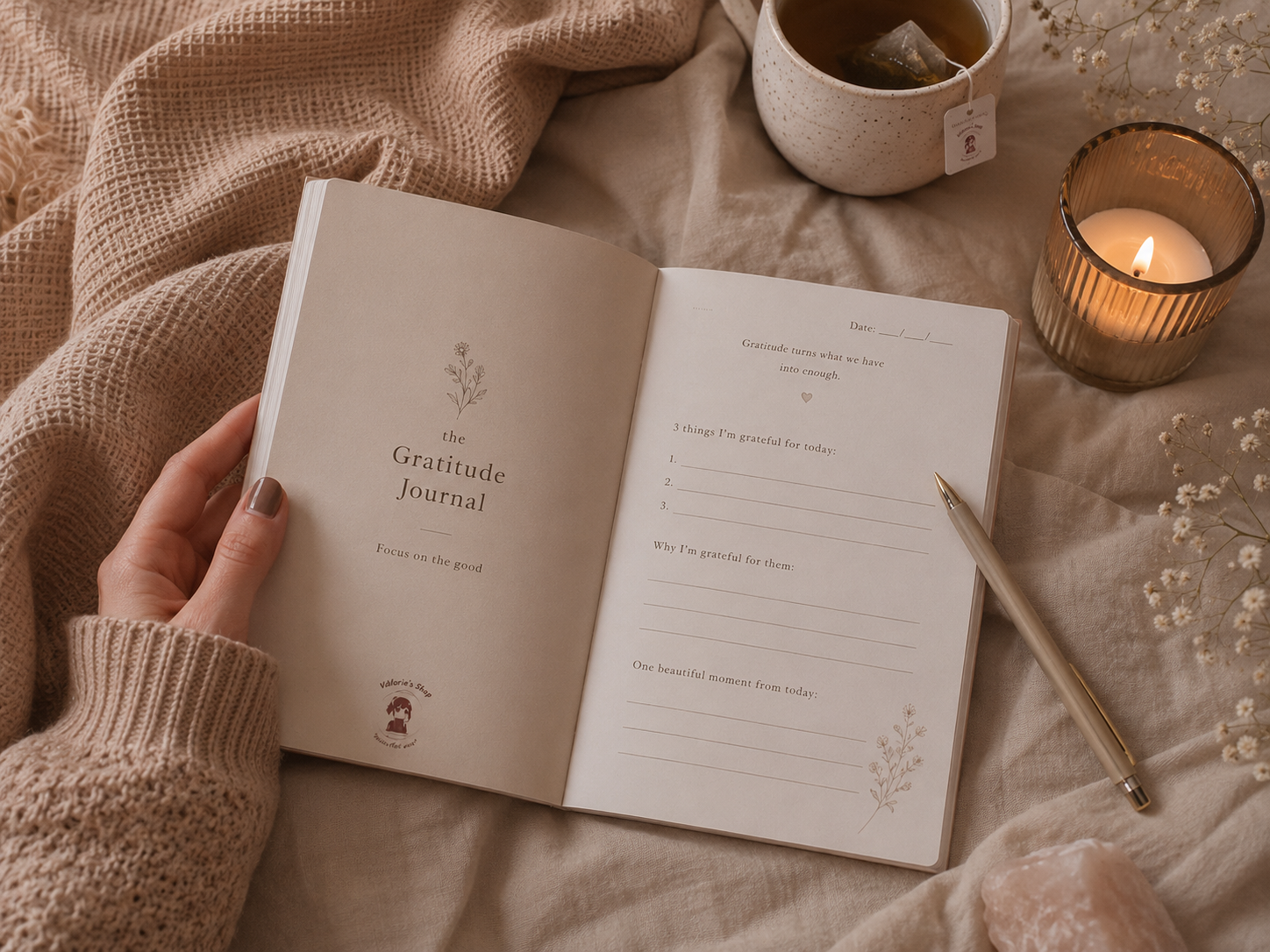Writing in a journal, gratitude